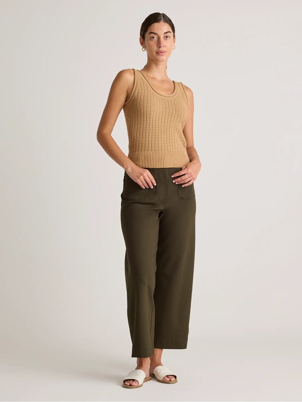 Quince Ultra-Stretch Ponte Cropped Wide Leg Pants Olive 6